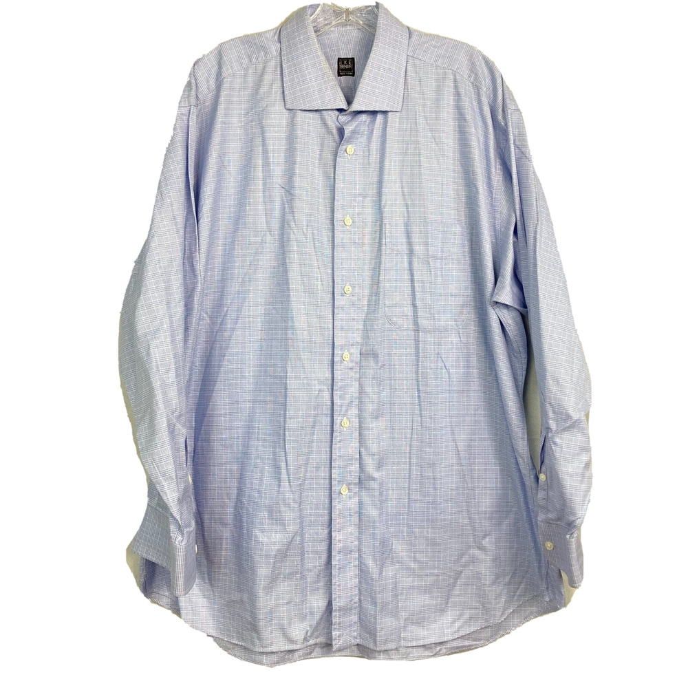 Ike Behar Shirt Mens Sz 16.5 34 Blue White Glen Plaid Cotton Button‎ Down Dress